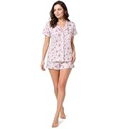 Laura Ashley Women's Pajamas 2 Piece Cotton Blend Button Down Short Sleeve Top and Shorts Set