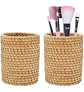 ZUDKSUY 2 Pack Rattan Pencil Holder Handmade Pen Organizer Boho Desk Accessories Pen Cup Holder A...