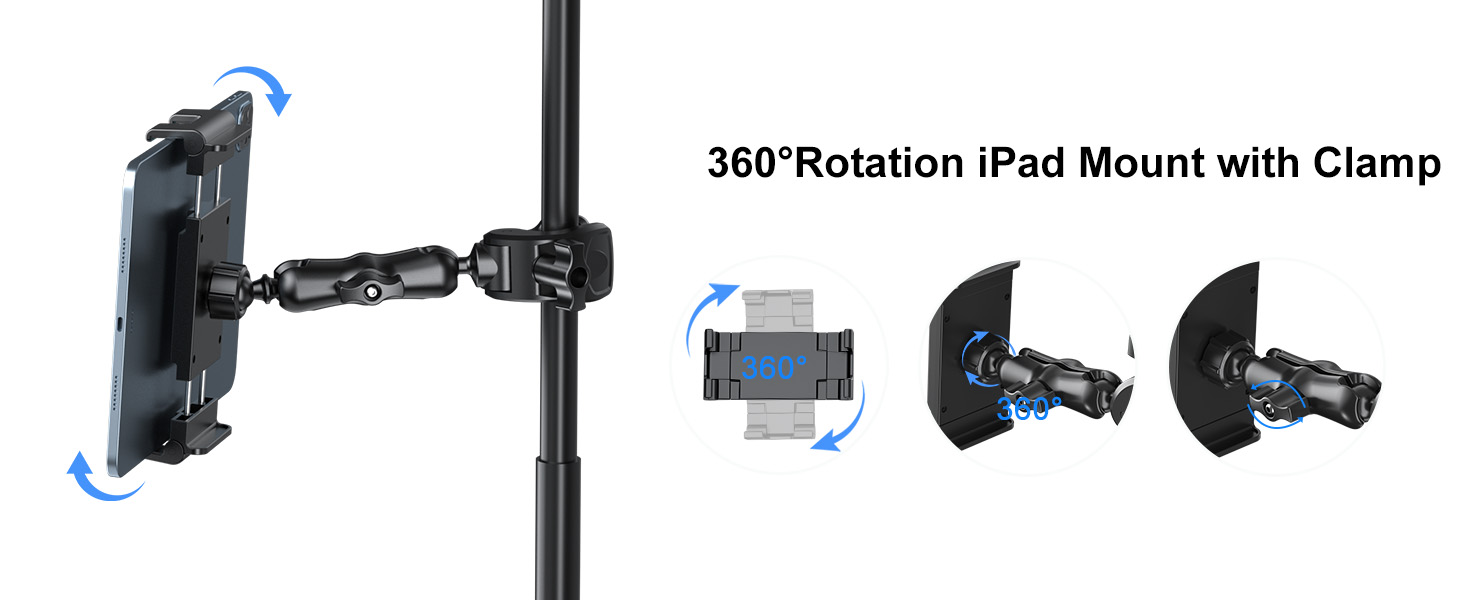 PLDHPRO Tablet Holder for Mic Stand, 360° Swivel iPad Music Stand Mount for Microphone with Clamp
