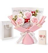 RIFOVN Crochet Flower Bouquet, Handmade Pink Knitted Flowers with Gift Bag and Card, Artificial F...