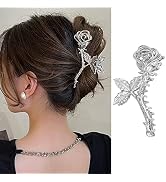 Flower Hair Claw Clips Metal Silver Rose Hair Clips Large Non-Slip Headdress Hair Crab Clip Thick...