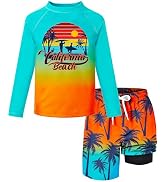 Boys Rash Guard Swim Set with Swim Trunks Bathing Suit Long Sleeve Swim Shirt Quick Dry Swimsuit ...