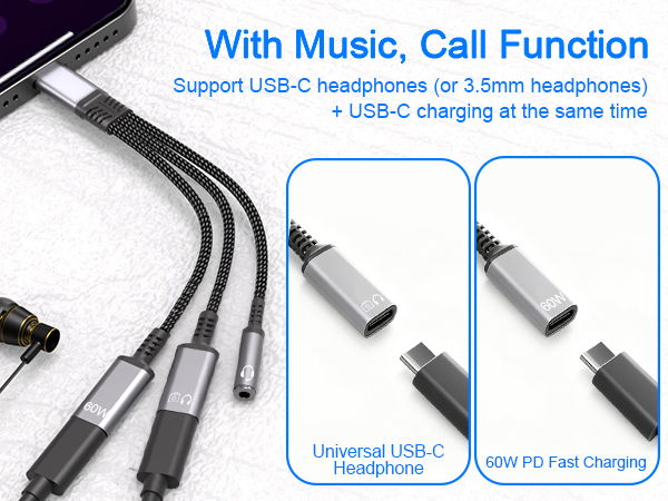 usb c to dual usb c headphone and charger adapter