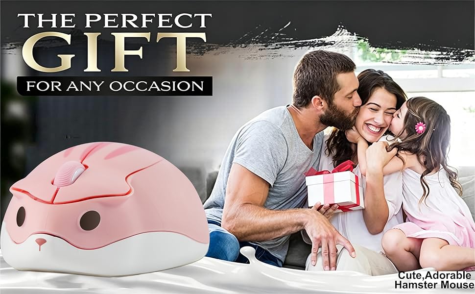 Wireless Mouse Cute Hamster Silent Click Kids Girl Boy Men Women Adults School Office Work Gift