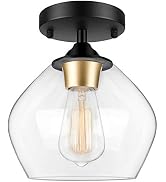 Modern Semi Flush Mount Ceiling Light with Clear Glass Shade, Industrial Close to Ceiling Light, ...