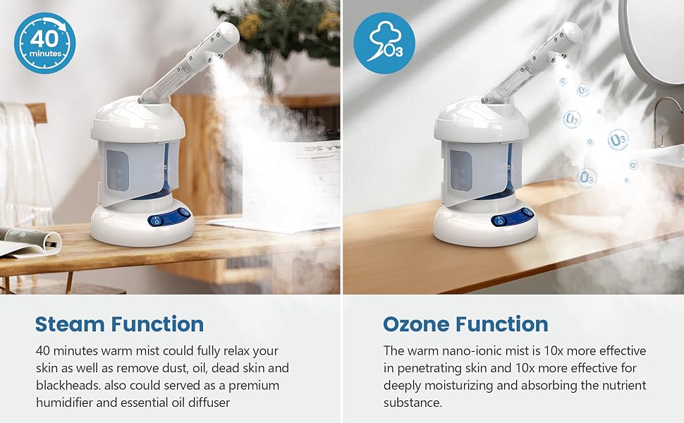 steam function and ozone function of the facial steamer