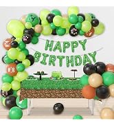 Calmi Pixel Birthday Party Decorations, 121 PCS Balloon Garland Kit with 1 Table Cover and 1 Happ...