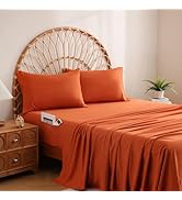 JSD Burnt Orange Twin Sheet Set with Side Pocket Corner Straps, 3 Piece Soft Kids Microfiber Bed ...
