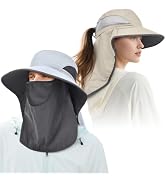 ZEXIAN Men&Women Wide Brim Fishing Ponytail Sun Hat with Removable Face and Neck Flap UPF 50+ UV ...