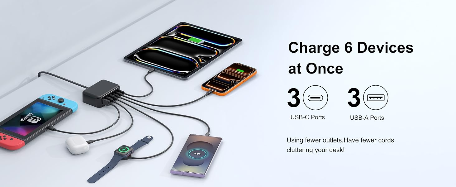6 Ports for Fast Charging