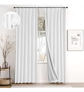 IVAPUPU 2 Pages Pinch Pleated Curtains Blackout 84 inch Long, Heavy Duty Linen Blend Black Out Wh...