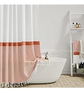 Dynamene Orange Fabric Shower Curtain, Farmhouse Boho Striped Tassel Shower Curtain for Bathroom,...