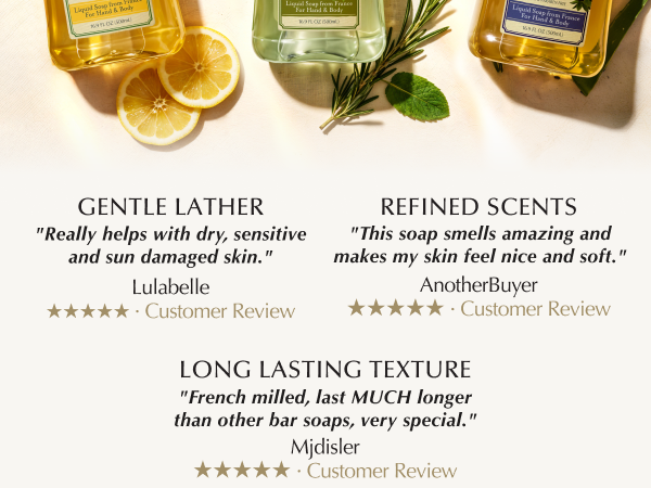 A La Maison Liquid Soap French Triple Milled Traditional Marseille gentle long last refined scent