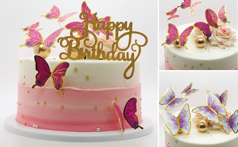 Butterfly Cake Toppers Decorations Birthday Party Cake Decorations for Girls Women Wedding