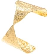 Gold Plated Chunky Adjustable Cuff Bracelet for Women - Open Circle Stackable Bangle, Hypoallerge...