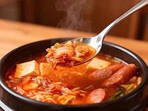 The wide bowl perfectly captures broth, veggies, and protein in every bite, ideal for Korean soups