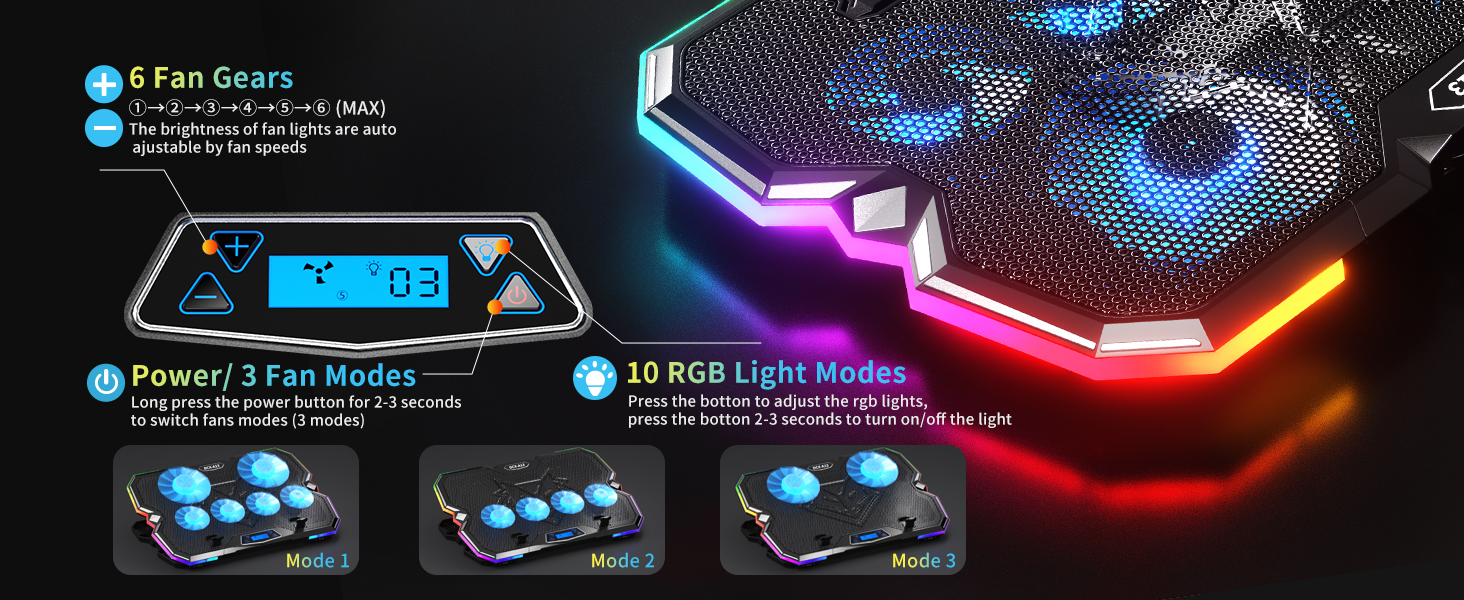 6 fans laptop cooler