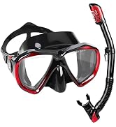 Snorkel Set Adult Snorkeling Gear Anti-Fog Panoramic Scuba Diving Mask and Dry Snorkel Tempered G...