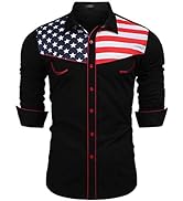 COOFANDY Men's American Flag Button Down Shirts Western Cowboy Shirt Slim Fit Patriotic Long Slee...