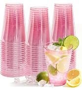 Glowserve 50 Pack Plastic Cups Disposable 12 oz Pink Glitter Party Cups for Cocktail Fancy Clear ...