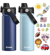 baab 18oz Kid Water Bottle, Insulated Water Bottle with Spout Lid & Stickers, 18/8 Stainless Stee...