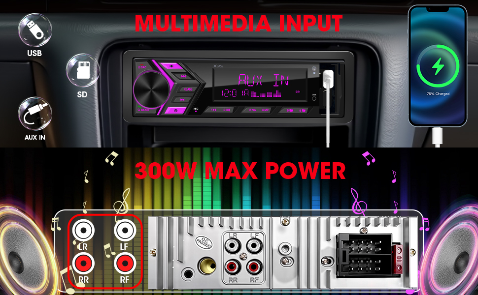 single din 300 watt car stereo