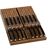 Domax Bamboo In-drawer Knife Block - Knife Drawer Organizer Insert Large Handle Steak Knife Holde...