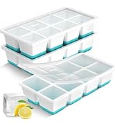 VEHHE Large Square Ice Cube Trays, 3 Pack Easy to Clean Ice Molds with Lid, Easy Release and Flex...