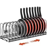 Housolution Pot and Pan Organizer Rack for Cabinet, Expandable Pot Lid Organizer Holder with 14 A...