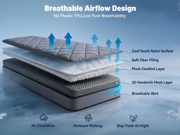 Cooling Mattress Pad for Hot Sleepers Noiseless Mattress Protector