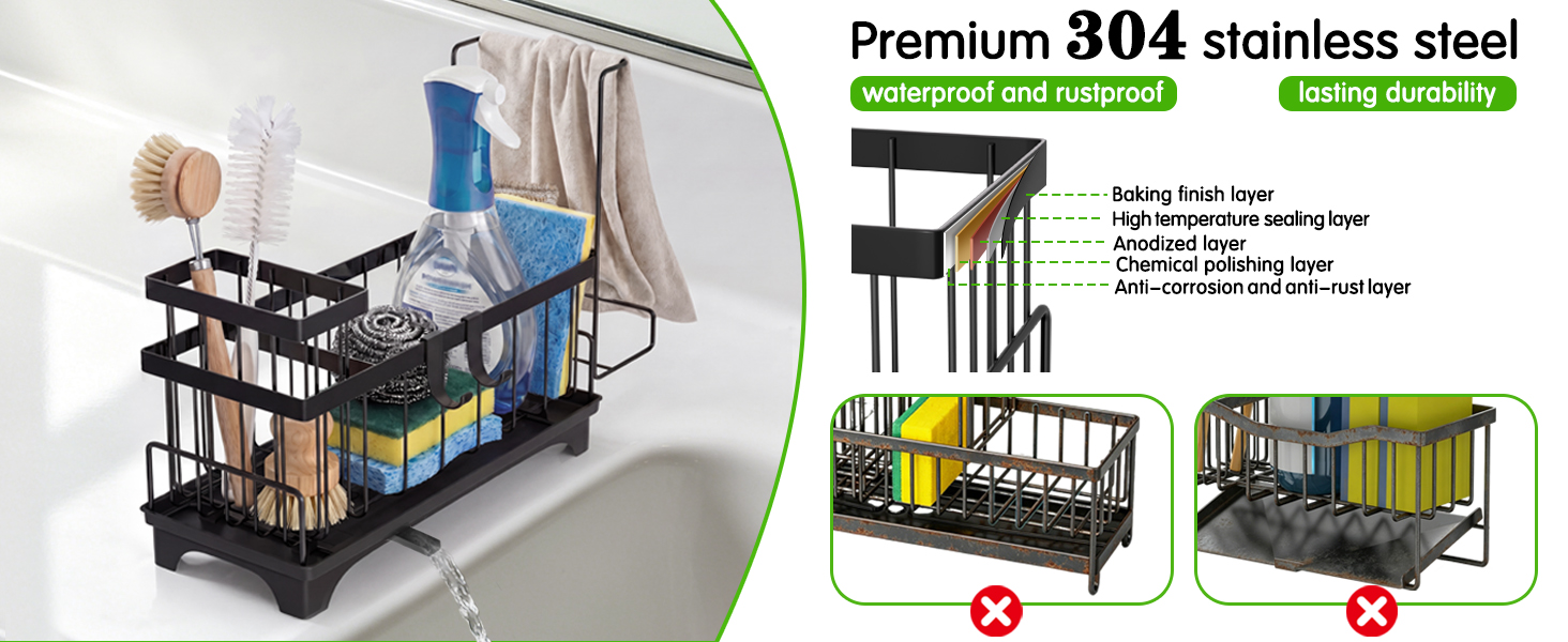 Kitchen Sink Organizer for Dish Sponge, Soap Dispenser Storage Accessories