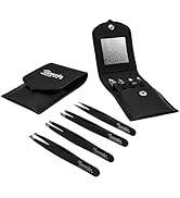 TWEEZIA Premium Stainless Steel Tweezers, w/4 Precision Tips, Mirror and Leather Case, for Person...