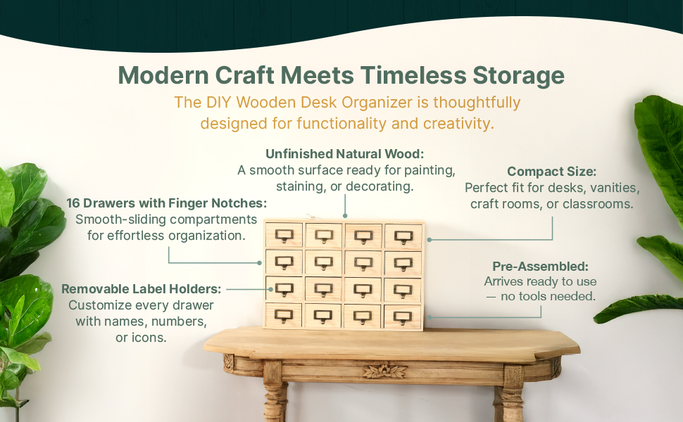 DIY Wooden Desk Organizer with 16 Drawers