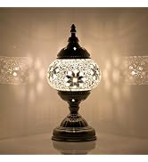 GOGERS Turkish Moroccan Table Lamp Lantern with Handmade Mosaic Glass Lampshade Tiffany Style Boh...