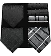 HISDERN Mens Ties and Pocket Square Set Business Elegant Ties for Men Classic Lot 3 Pcs Wedding P...