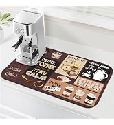 Retro Coffee Pattern Drying Mat 12" x 19", Non-Slip Absorbent Quick-Dry Mat, Protects Countertops...