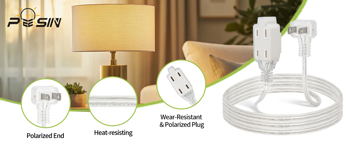Clear extension cord indoor thin