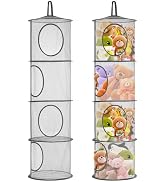 Coopache 2Pcs Mesh Hanging Stuffed Animal Storage Net or Hammock Gray, 4 Tiers Foldable Toy Net S...