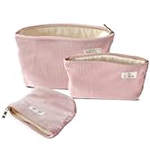 HAPPYHEIDI Corduroy Makeup Bag Set 3 w Pocket Cosmetic Toiletry Travel Pouch Purse Organizer, 3-S...