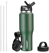 HYDROWION Water Bottle Insulated,32oz Water Bottles Straw Lid, Spout Lid and Flex Cap, Tumbler Fl...