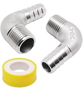 Sydien 2Pcs 90 Degree Elbow Fitting with Barb, Diameter 15mm Barb x 1/2'' NPT Male Coupler 304 St...
