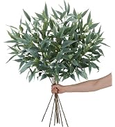 GTIDEA 8 Pcs 37.5'' Artificial Eucalyptus Greenery Stems with Faux Seeds | Faux Greenery Stems Fa...