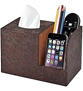 PU Leather Tissue Box Cover Square Tissue Holder Tissues Box Organizer with 2 Compartment,Remote ...