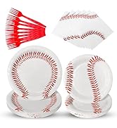 Artoshin 96 Pcs Baseball Party Supplies Bundle, 9 Inch & 7 Inch Baseball Plates -Paper Plates Nap...