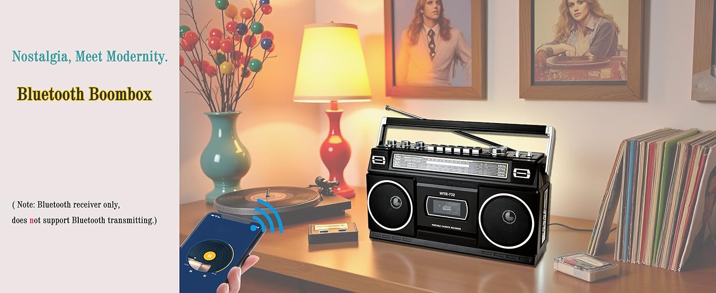cassette player recorder radio bluetooth boombox