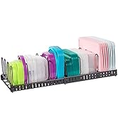 Expandable Food Container Lid Organizer,Large Capacity Adjustable 10 Dividers Detachable Lid Orga...