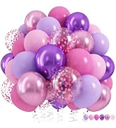 Macaron Balloon Set, 60pcs 12 Inch Pastel Hot Pink Purple Latex Balloons with Metallic Purple Pin...
