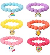 PinkSheep Unicorn Beads Pendant Bracelet for Kid Girl, 6PC, Rainbow Monster Sun Flower Heart Mete...