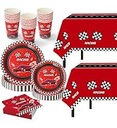 Childom 102 PCS Racing Car Tableware Sets,Race Car Birthday Party Supplies,Disposable Racing Tabl...