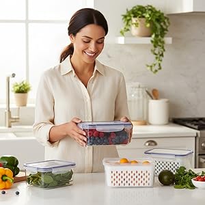 Fruit Storage Containers for Fridge with Removable Colanders